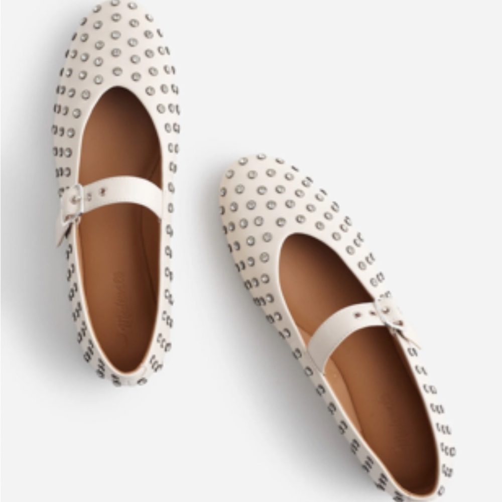 Madewell White Silver Studded Flats